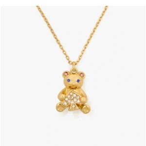 ♠️ Kate Spade Oh What Fun Gold Teddy Bear Crystal Pendant Necklace NWT 🧸